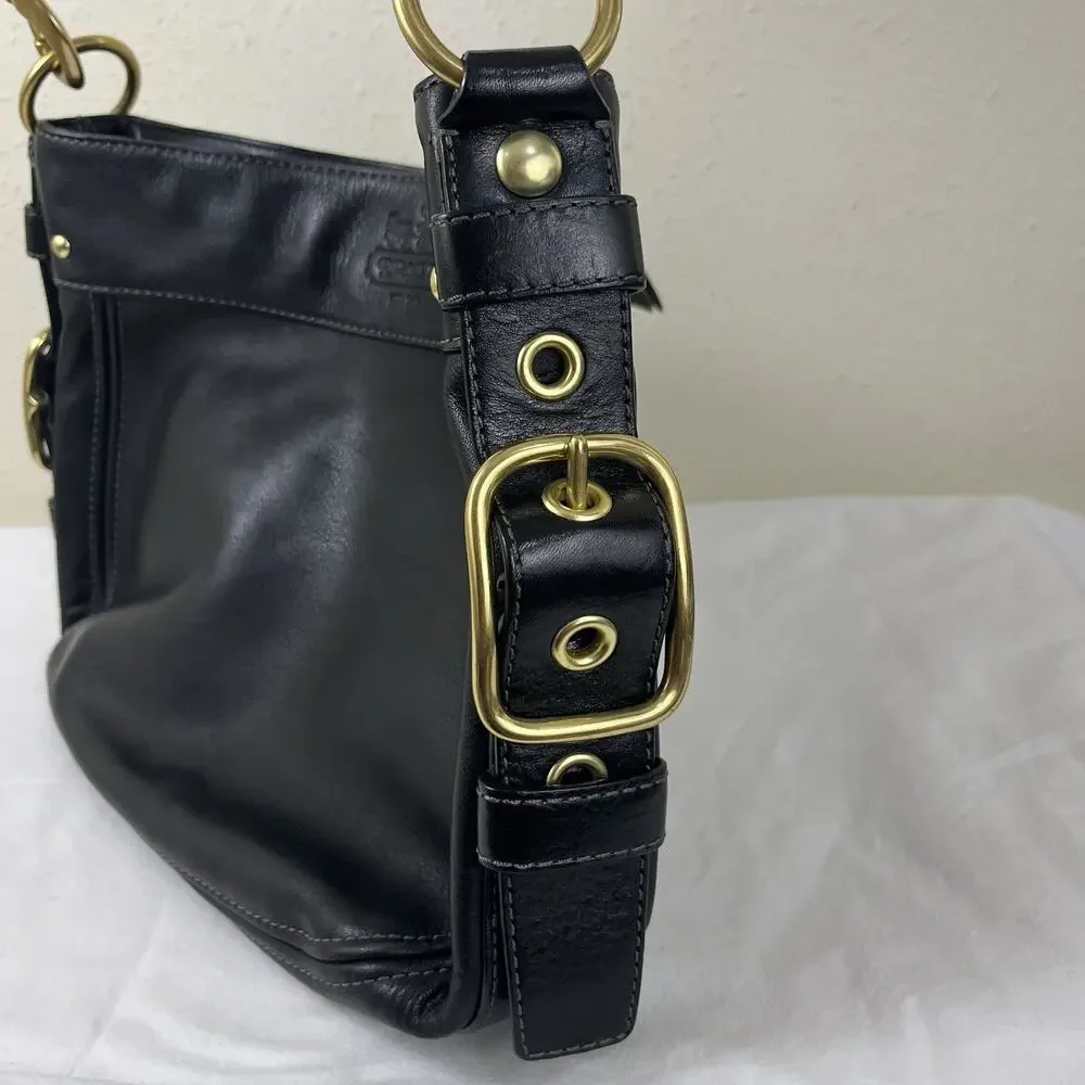 Coach Legacy Zoe Leather Hobo Shoulder Bag Black Style 12671 Brass Dust Bag